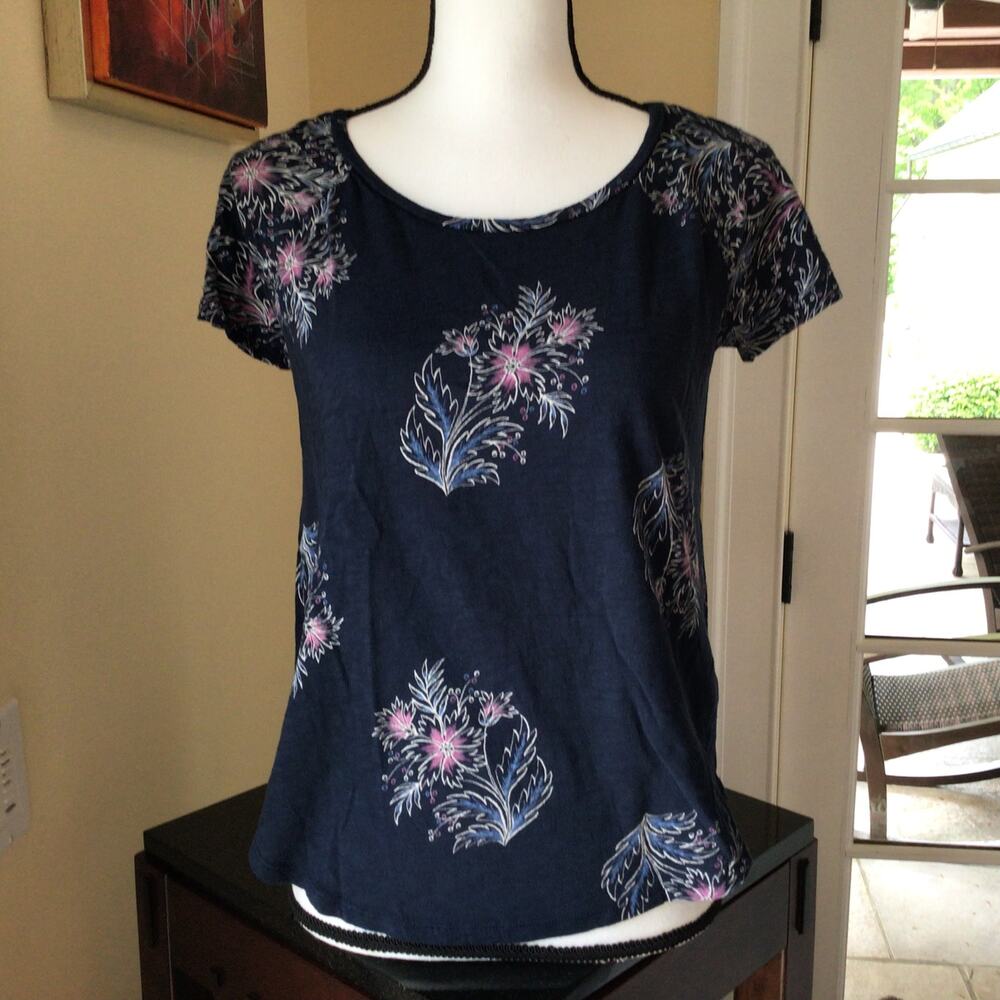 Lucky Brand Navy Floral Short Sleeve T-Shirt Sz S